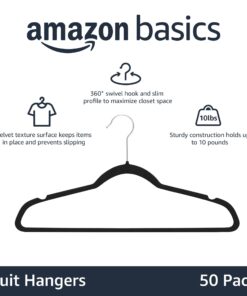 Alternative view of Amazon Basics Slim, Velvet, Non-Slip Suit Clothes Hangers, Black/Silver - Pack of 50