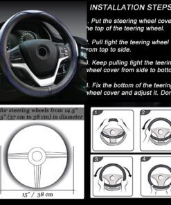 Rueesh Microfiber Leather Steering Wheel Cover Anti-Slip Matte Finish Auto Car Wheel Cover Universal 15 Inch Wheel Cover for Car Embossing Pattern Blue Line M (14.5"-15" Diameter) 24 61bHpF0ZrL