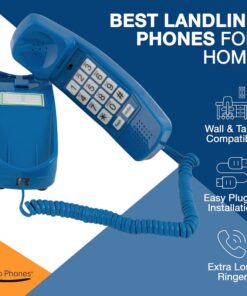 iSoHo Phones Land Line Telephones for Home - Corded, Easy-to-Use Big Button Telephone for Home Office, Seniors, House Phone; Analog Desk Phone with Vintage Wall Phone Design -Home Phone, Classic Blue 15 61bKQ4PaWlL