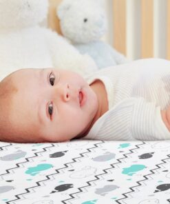 Stretchy Fitted Crib Sheets Set BROLEX 2 Pack Portable Crib Mattress Topper for Baby Boys Girls,Ultra Soft Jersey,Full Standard,Elephant & Whale Grey Teal 22 61bNBcoLB7L 2
