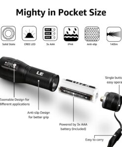 Lighting EVER LED Flashlights High Lumens, Small Flashlight, Zoomable, Waterproof, Adjustable Brightness Flash Light for Outdoor, Emergency, AAA Batteries Included, Tactical & Camping Accessories 1 28 61bSAxbicDL