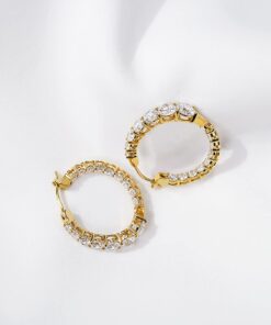 Amazon Collection Platinum or Gold-Plated Sterling Silver Infinite Elements Zirconia Graduated Hoop Earrings, 1" Diameter 7 61bSzWkbkLL