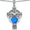 Star K Sterling Silver Heart Claddagh Cross pendant Blue Created Opal 11 61bTWr8v15L