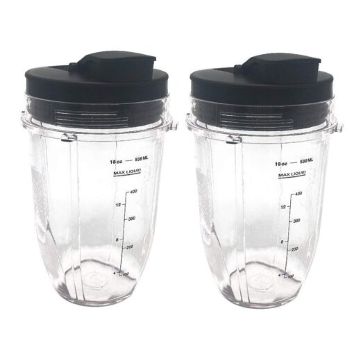 2pcs Replacement 18oz Jar cup with Spout Lid for 900w 1000w Nutri Ninja Blender Auto iQ 900w 1000w& Nutri Ninja Blender Auto iQ series BL640/641/BL642/BL642W/BL642Z (2, 18oz) 2