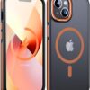 JAME Magnetic for iPhone 13 Case & iPhone 14 Case, [Compatible with Magnetic] [Shockproof Military-Grade Protection] Slim Non-Slip Translucent Matte Phone Case for iPhone 13/iPhone 14 6.1″, Orange for iPhone 13/14