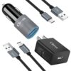 Cluvox 18W USB Fast Charger Set, Compatible for Google Pixel 8 Pro/7/6/5/4/iPhone 15 Plus/Pro Max, Galaxy Phone Quick Charge 3.0 Charger kit, Rapid Car Charger+Wall Charger with 2 Type C Cord 3ft 14 61bcS4Zy07L