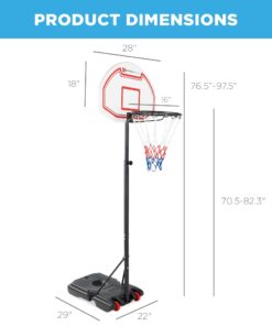 Best Choice Products Kids Height-Adjustable Basketball Hoop, Portable Backboard System w/ 2 Wheels, Fillable Base, Weather-Resistant, Nylon Net, Adjusts from 70.5in to 82.3in - White 30 61bcaFq76L