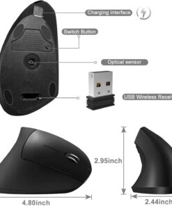 Vassink Ergonomic Mouse, Rechargeable Wireless Mouse, 2.4GHz Rechargeable Wireless Vertical Optical Mice with USB Receiver, 6 Buttons, 800/1200/1600 DPI, for Laptop, PC, Computer Black 33 61bdUAAXtcL