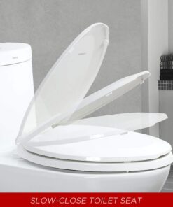 WSSROGY Elongated Toilet Seat with Lid, Quiet Close, Fits Standard Elongated or Oblong Toilets, Slow Close Seat and Cover, Oval, White 22 61bdgiSERJL