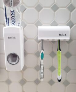 iLifeTech Hands Free Toothpaste Dispenser, Bathroom Toothbrush Holder, Automatic Toothpaste Squeezer and Holder Set (5 Brush Holder), White 38 61beToMsAhL