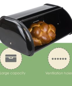 Alternative view of Bread Box For Kitchen Countertop, By Home Basics (Black) | Large Metal Bread Box For Kitchen Counter and Table | Bread Container With Roll-Top Lid | For Loaves, Bagels, Croissants, and Other Treats Black