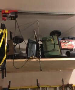 Partsam 440Lbs Lift Electric Hoist Crane Remote Control Power System, 110V Electric Hoist Zinc-Plated Steel Wire Overhead Crane Garage Ceiling Pulley Winch w/Straps (w/Emergency Stop Switch) 48 61bgfXTBAaL