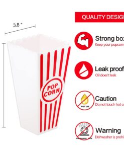 Novelty Place Plastic Red White Striped Classic Popcorn Containers for Movie Night - 7.8 inch Tall x 3.8 inch Square (4 Pack) 4 20 61bj76MMr L