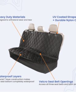 4Knines Dog Seat Cover Without Hammock for Cars, SUVs, and Small Trucks - Heavy Duty, Non Slip, Waterproof (Black) Black 24 61bqNO23gHL