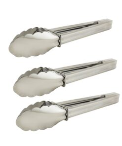 Alternative view of 6 Pack 9“ Stainless Steel Chef Food Serving Tongs Grilling BBQ Salad Buffet Utensil 6 Pieces By Adorox Silver (6 Pieces)