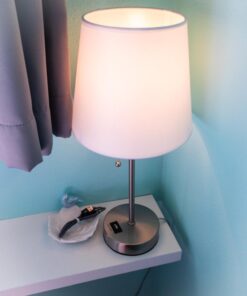 360 Lighting Justin 18" High Small Modern Accent Table Lamps Set of 2 USB Port Pull Chain Silver Finish Metal White Shade Living Room Charging Bedroom Bedside Nightstand House Office Home Justin Silver 37 61bsukOw1L