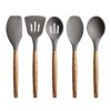 Miusco Non-Stick Silicone Kitchen Utensils Set with Natural Acacia Hard Wood Handle, 5 Pieces, Grey, BPA Free, Baking, Serving and Cooking Utensils Gray