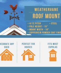SWEN Products Rooster Chicken Weathervane (Roof Mount Included) Roof Mount 16 61bxsMk2ytL