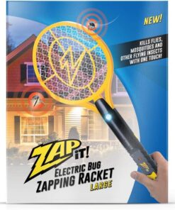 ZAP IT! Bug Zapper - Rechargeable Mosquito, Fly Killer and Bug Zapper Racket - 4,000 Volt - USB Charging, Super-Bright LED Light to Zap in the Dark - Unique 3-Layer Safety Mesh That's Safe to Touch Large Yellow 24 61byWKhIu2L