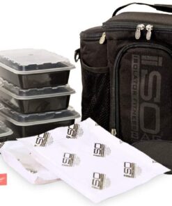 Meal Prep Bag ISOBAG 3 Meal Insulated Lunch Bag Cooler with 6 Stackable Meal Prep Containers, 2 Ice Pack ISOBRICKS, and Shoulder Strap - MADE IN USA (Blackout) 3 Meal Isobag Blackout 19 61bzbgIgi1L