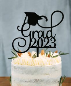 Grad 2023 Cake Topper for Class of 2023 Graduation Party Decorations Acrylic Congrats Grad Supplies (Black) Black 20 61c xly1C3L