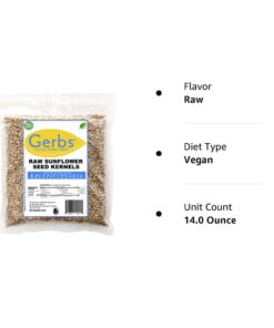 GERBS Raw Sunflower Seed Kernels 14oz. | Grown in USA & Packaged in Resealable Bulk Bag | Keto & Paleo |Allergen Friendly | Packed with Protein & Omega Fats | Gluten Peanut Tree Nut Allergy Free 14 Ounce (Pack of 1) 19 61c0khvbjbL
