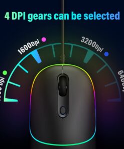 FENISIO Wired Mouse, USB Computer Mouse with Backlit, Ultra Silent Wired Mouse with 6400 DPI, Ergonomic LED Corded Mouse for PC, Laptop, Desktop, MacBook, Windows Black 11 61c2ug9U4aL