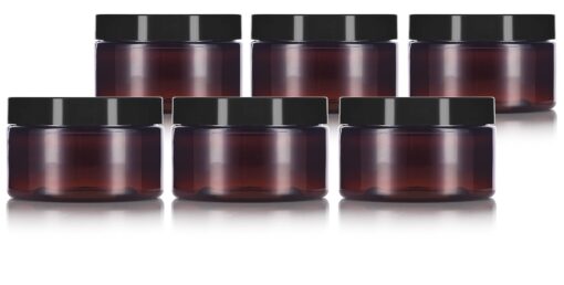 Amber PET Plastic (BPA Free) Refillable Low Profile Jar - 4 oz (6 Pack)