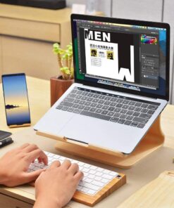 Yasirona SAMDI Birch Wood Laptop Stand for Desk Riser Wood, Wooden Notebook Laptop Stand Holder with Air Breathing Slots for 10-16 Inch MacBook Notebook, Eye-Level Ergonomic, Laptop Wood Riser Stand 10 61c4UF2x24L