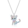 luomart Girls Cat Birthstone Necklaces Jewelry,Silver Plated Kitty Dog Pendant Gifts Set for Women Boys Men Rainbow Cat 8 61c5KhMGHrS