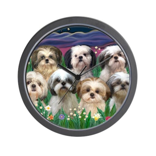 CafePress 8X10 7 Shih TZUS Moonlight Garden Unique Decorative 10" Wall Clock