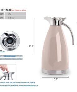 Alternative view of Bonnoces 68 Oz Stainless Steel Thermal Carafe - Double Walled Vacuum Insulated Thermos/Carafe with Lid - Coffee/Tea Carafe Heat & Cold Retention - 2 Liter Pink