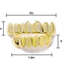 TSANLY Gold Grillz 6 Teeth Mouth 24K Plated Gold Top & Bottom Grills Caps Set for Son + Extra Molding Bars + Microfiber Cloth 14 61cAzgqgCrL
