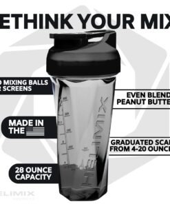 HELIMIX 2.0 Vortex Blender Shaker Bottle Holds Upto 28oz | No Blending Ball or Whisk | USA Made | Portable Pre Workout Whey Protein Drink Shaker Cup | Mixes Cocktails Smoothies Shakes | Top Rack Safe 28 oz Black 22 61cD3MqOvvL