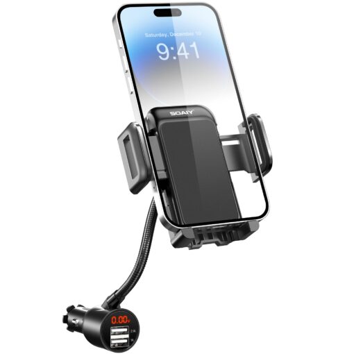 3-In-1 Multifunctional Car Mount + Car Charger + Voltage Detector, SOAIY Car Mount Charger Holder Cradle w/Dual USB 3.1A Charger, Display Voltage Current for iPhone7 6s 6 5s Samsung S7 S6 S5 car mount 1