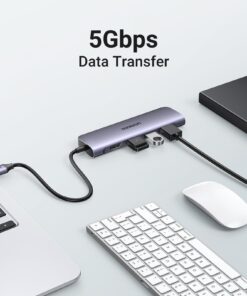 UGREEN Revodok 106 USB C Hub 6 in 1 USB C Dongle 4K HDMI, 3 USB 3.0 Ports, SD/TF Card Reader Compatible with MacBook Pro, MacBook Air, iPad, iPhone 15 Pro/Pro Max. Grey Space Grey 25 61cFO77JwoL