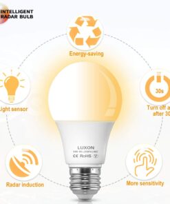LUXON 5W A19 Radar Detector Dusk to Dawn 50W Equivalent Smart Led Lamp Lighting Indoor Outdoor Motion Sensor Bulb Auto On/Off E26 Base Soft White 2700K 1 2700k Warm White 27 61cJ4cx17aL