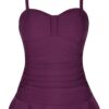 Hilor Women's 50's Retro Ruched Tankini Swimsuit Top with Ruffle Hem Burgundy 14 11 61cKhKi6v0L