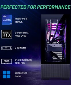 Skytech Gaming Azure Gaming PC Desktop – Intel Core i9 13900K 3.0 GHz, NVIDIA RTX 4090, 2TB NVME Gen4 SSD, 64GB DDR5 RAM RGB, 1000W Gold PCIE 5.0 PSU, 360mm AIO, 11AC Wi-Fi, Windows 11 Home 64-bit 13900K | 4090 16 61cL0t23jHL