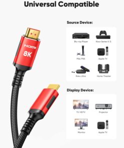 Snowkids 10K 8K HDMI 2.1 Cable 10FT 2-Pack, 48Gbps Certified High Speed HDMI® Braided Cord (8K@60Hz, 4K@120Hz) HDCP 2.2&2.3, DTS:X, eARC,HDR10, Dynamic HDR, Compatible with Roku TV/HDTV/PS5/Blu-ray 10 feet Red 21 61cNjxvqyuL