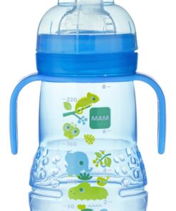 MAM Plastic Trainer Cup (1 Count), Trainer Drinking Cup with Extra-Soft Spout, Spill-Free Nipple, and Non-Slip Handles, for Boys 4+ Months, Eight Ounces, Designs May Vary Blue 22 61cONdxwxnL