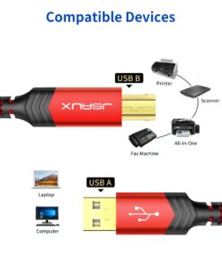 JSAUX Printer Cable, 10FT USB Printer Cable USB 2.0 Type A Male to B Male Scanner Cord USB B Cable High Speed for HP, Canon, Epson, Dell, Brother, Lexmark, Xerox, Samsung etc and Piano, DAC Red 19 61cOxKjd9HL