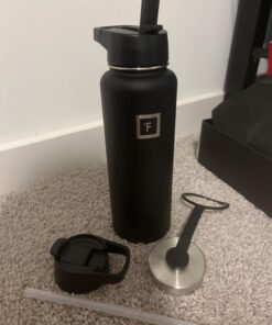 IRON °FLASK Sports Water Bottle - 40 Oz 3 Lids (Straw Lid), Leak Proof - Stainless Steel Gym & Sport Bottles for Men, Women & Kids - Double Walled, Insulated Thermos, Metal Canteen Midnight Black 28 61cPT1f7ZkL