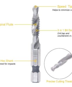 Alternative view of AUTOTOOLHOME 6 Pack Combination Drill and Tap Bit Set 6-32nc 8-32nc 10-32nc 10-24nc 12-24nc 1/4-20nc Screw Tap Drill Bits for Drilling Tapping Countersinking