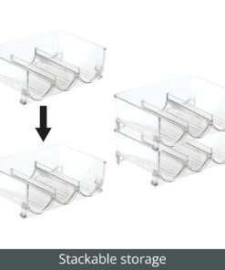 mDesign Plastic Free-Standing Stackable 3 Bottle Storage Holder Rack - Water, Wine, and Drink Organizer Shelf for Kitchen Countertop, Cabinet, Pantry, Fridge, Freezer, 4 Pack - Clear Pack of 4 29 61cU28OJHAL 1
