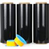 BOMEI PACK Black Stretch Wrap Industrial Strength with Plastic Handle 12" x 1000 Feet 80 Gauge 3-Pack, Black Shrink Wrap, Self-Adhering Black Plastic Wrap for Shipping, Moving 17 61cVGd2m5zL