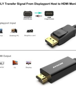 AVACON DisplayPort to HDMI 6 Feet Gold-Plated Cable, Display Port to HDMI Adapter Male to Male Black 6 ft 1 PACK 17 61cWz5BAH4L