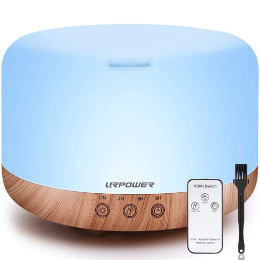 URPOWER 1000ml Essential Oil Diffuser Remote Control 5 in 1 Ultrasonic Aromatherapy Oil Cool Mist Humidifier Running 20 Hours with Adjustable Mist Mode/4 Timer Settings for Large Room Study Yoga Spa A-yellow