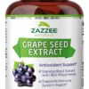 Zazzee High Strength Grape Seed 50:1 Extract, 20,000 mg Strength, 180 Vegan Capsules, 95% Polyphenols, 6 Month Supply, Concentrated, Standardized 50X Extract, 400 mg per Capsule, Non-GMO, All-Natural 21 61ccRlwitnS