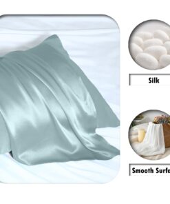Alternative view of Mulberry Silk Pillowcase for Hair and Skin Standard Size 20"X 26" with Hidden Zipper Soft Breathable Smooth Cooling Pillow Covers for Sleeping(Haze Blue,1Pcs) Haze Blue Standard(20"X 26")